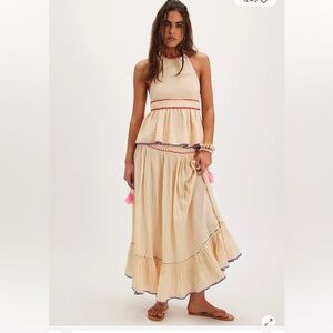 Free People Elegant Cream Maxi skirt set with Colorful Accents